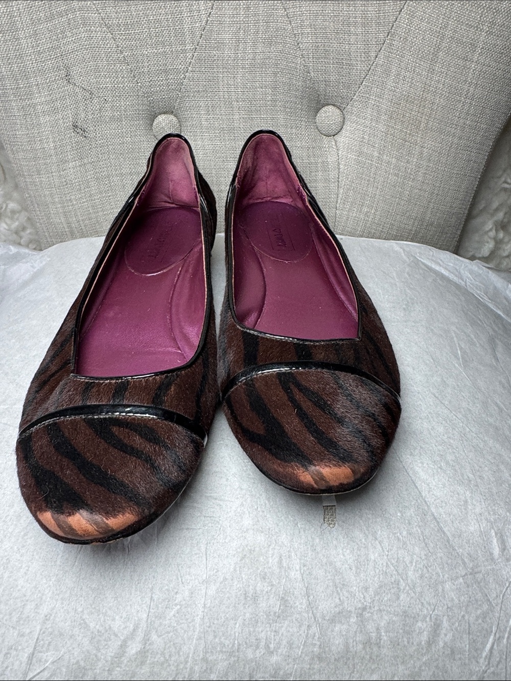 Coach Women's Brown Zebra-Print Ballet Flats - Unbranded